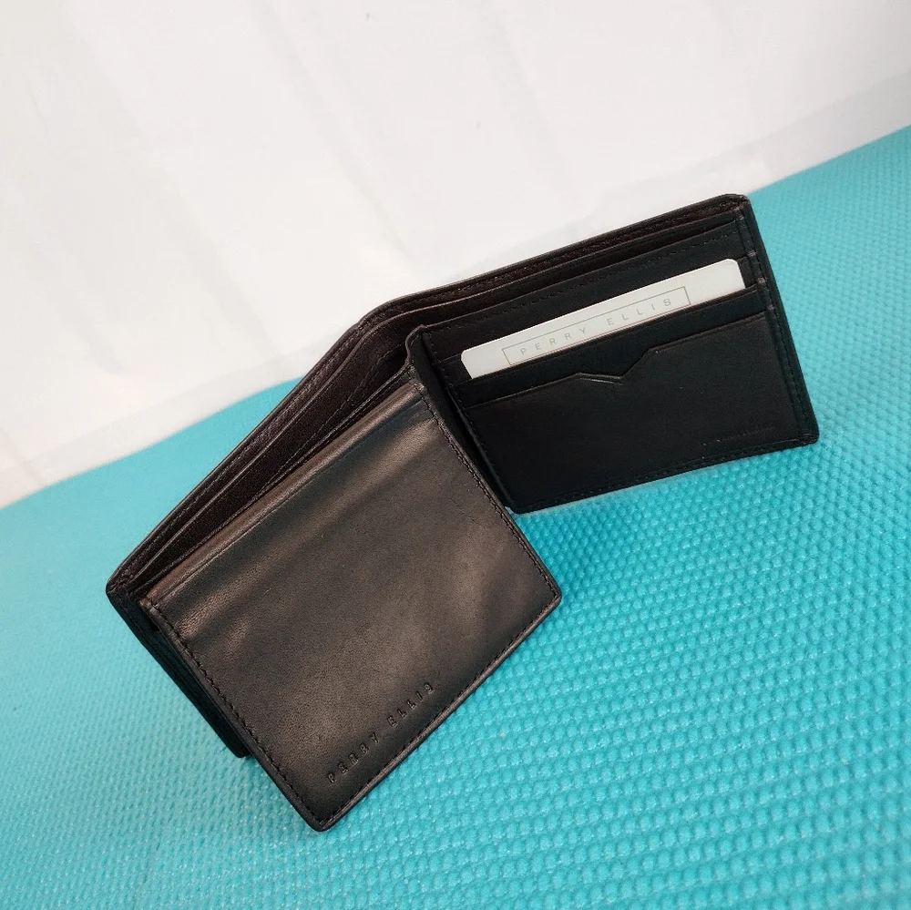 NEW Perry Ellis Men's Leather Bi-fold Wallet - Black